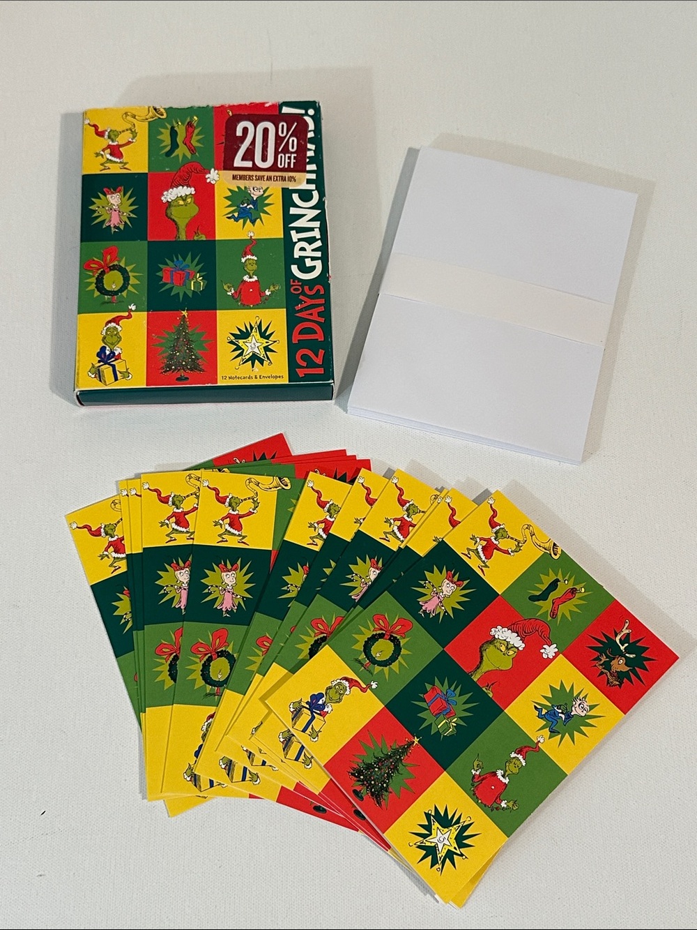 NEW - 2003 - THE GRINCH 12 DAYS OF CHRISTMAS NOTECARDS + ENVELOPES